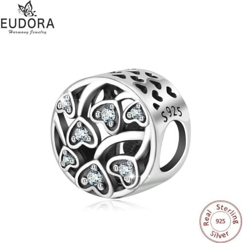 EUDORA 925 Sterling Silver Love Of My Life Clear CZ Charm Fit Bracelet Heart Birthday Gift New Collection DIY Jewelry CYZ054