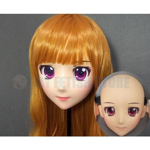 GL91961) Sweet Girl Resin Half Head Female Kigurumi Crossdress Cosplay Japanese Anime Role Lolita Doll Mask Full Set