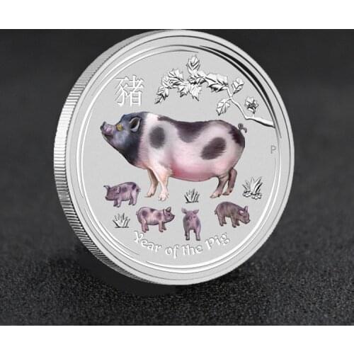 Year of the Pig Silver Gold Plated Australia Lunar New Year Pig Coins Elizabeth Souvenir Gifts