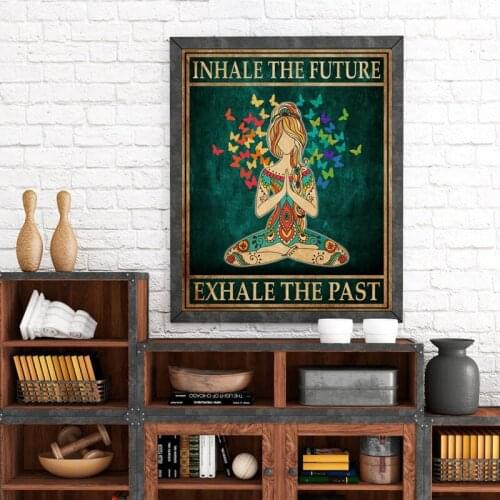 Canvas Painting Hippie Yoga Girl Meditation Poster Inhale Exhale Yoga Print Room Wall Art Pictures For Fitness Gym Home Decor