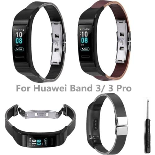 For Huawei Band 3/3 Pro Leather Watchband Retro Butterfly Clasp Replacement Wrist Band Smart Watch Leather Strap Band For Men