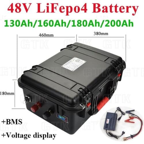 48V 130Ah 160Ah 180Ah 200Ah LiFepo4 lithium battery pack with BMS for 5000w motorhome electric car solar energy+10A charger