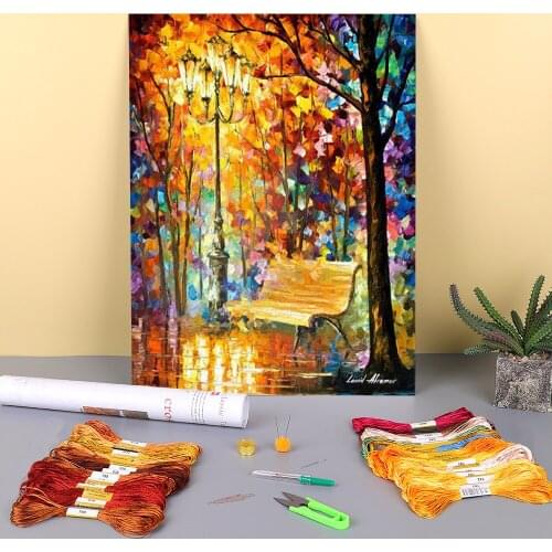 Lost Bench Printed Canvas 11CT Cross Stitch Kit DIY Embroidery DMC Threads Handicraft Craft Knitting Painting Stamped Floss