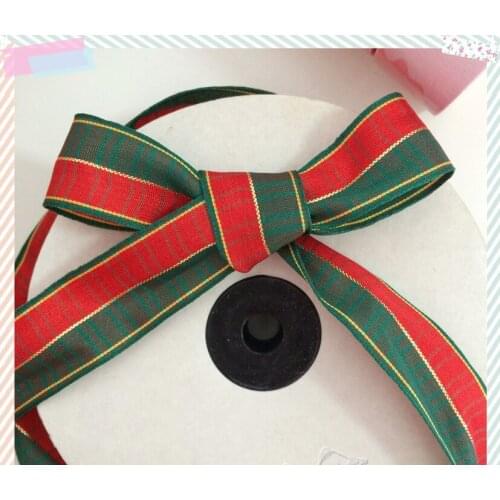 Favorite 25MMX10YARD Gold Line Christmas Ribbon Festival Plaid Ribbons for Christmas Decoration New Year Gift wrappin