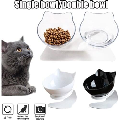 Double Cat Bowl Non-Slip Tilt Protection Pet Neck Transparent Cat Food Water Container Small Dog Pet Bowl Comedero Perro