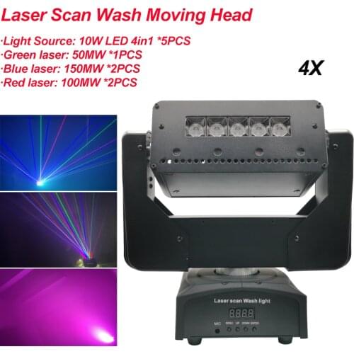4Pcs/Lot LED Wash Laser Scan Strobe 3IN1 Moving Head Light DMX Infinite Rotation Disco Light DMX512 LED DJ Party Ball Lighting