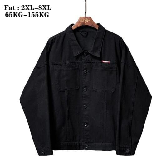 Plus Size 5XL 6XL 7XL 8XL Autumn Black Loose Batwing Sleeve Mens Denim Jacket Fashion Harajuku Style Student Fat Jackets Jeans