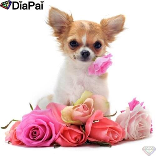 DIAPAI Art 5D Diy Diamond Painting "Animal dog flower" Diamond Pictures Cross Stitch 3D Rhinestone Embroidery Decor A26938