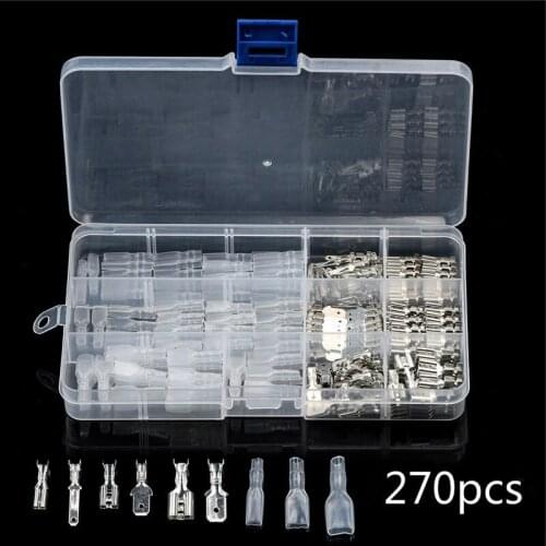 270Pcs 2.8/4.8/6.3mm Crimp Terminals Insulated Male Female Wire Connector Electrical Wire Spade Connectors Kit
