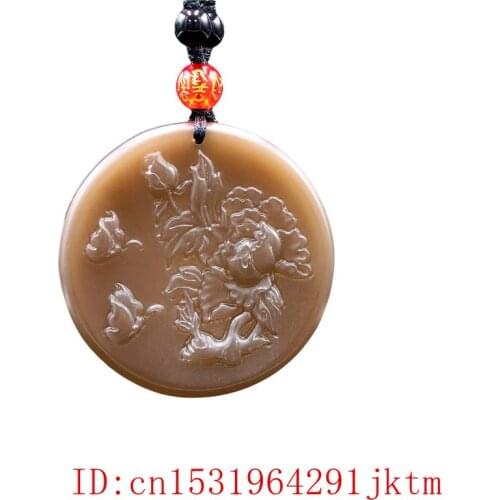 Brown Jade Butterfly Pendant Jadeite Fashion Necklace Amulet Gifts Women Charm Flower Chinese Jewelry Natural for Carved