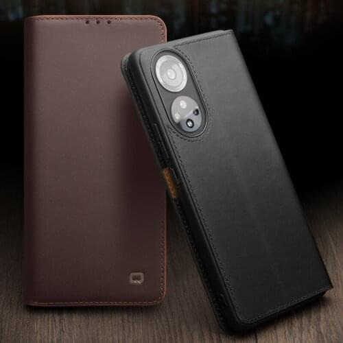 Qialino Luxury Card Slot Classic Style Genuine Cow Leather Case For Honor 50 Pro Business Flip Wallet Case For Honor50 Pro Skin