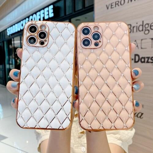 Luxury Electroplated Geometric Diamond Phone Case For iPhone 11 12 Mini Pro XS Max X XR 8 7 Plus Full Lens Protection Soft Cover