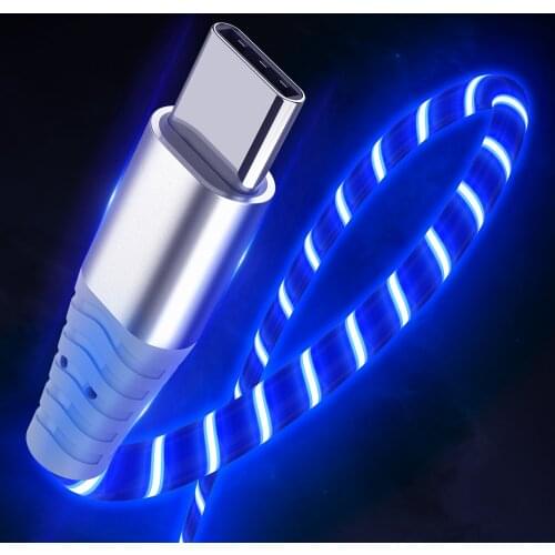Flow Luminous Lighting USB Data Cable Micro USB Type C 3A Fast Charging Cord Wire For Samsung Huawei Xiaomi LED Flowing Line