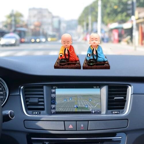 Car Interior Ornaments Solar Shake Head Little Monk Good Fortune Car Rearview Mirror Pendant Birthday Gifts Auto Decor Accessory