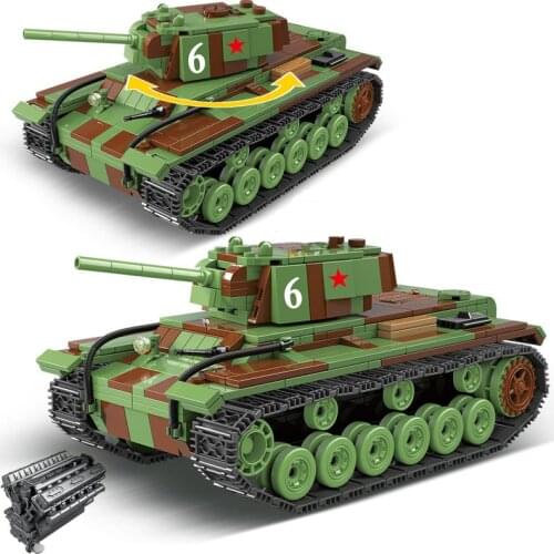 Military series World War II Soviet Army main tank KV-1 heavy tank Soldier Weapon DIY Model Building Blocks Toys Gifts