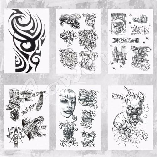 Hot Sale 21 X 15 CM Fashion Black and White design Temporary Tattoo Stickers Temporary Body Art Waterproof#60