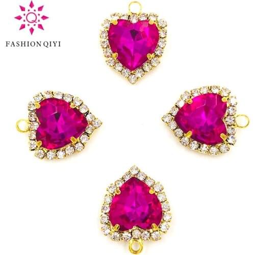 Factory sale 12mm Rose red heart shape gold base single loop Crystal button flatback Glass sew on rhinestones diy Accessories