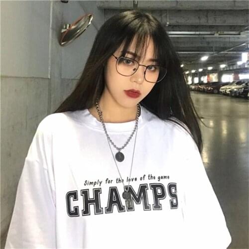 Female Korean Harajuku Vintage Ins Letter Loose Casual T-shirt Womens T-shirts Tops Japanese Kawaii Ulzzang Clothes For Women