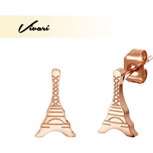 Vivari Paris Tower Design Stainless Steel Stud Earrings For Women Simple Classic Wedding Elegant Fashion Jewelry Gift Earrings