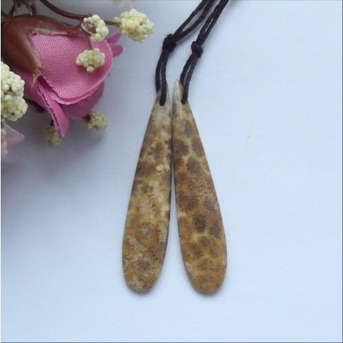 Natural Indonesian Foss il Coral fashion women gemstone Earrings,47x10x4mm,4.4g