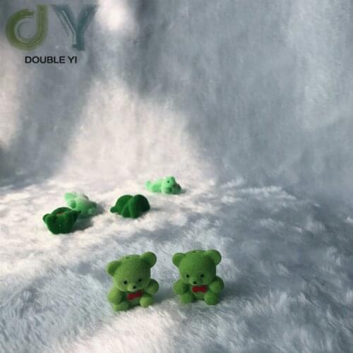 12 Pcs Flocking Bear Doll Keychain Pendants Flocked Animal Doll For DIY Necklace Earring Jewelry Supply Green