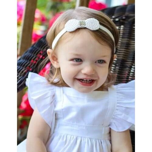 2016 New Princess Girls Pearl Beads Bow Headband Baby Rhinestone Bowknot Headband Newborn Headwear Kids Hair Band Photo Props