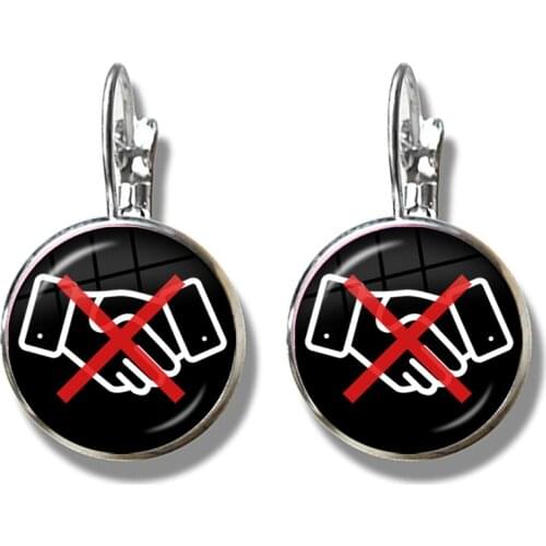 I Survived 2020 No Handshake French Hook Earrings Wearing Masks Protect Ourself And Family 16mm Glass Cabochon Jewelry Gift