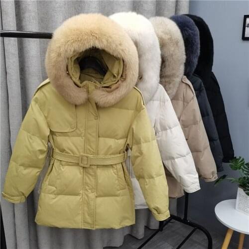 2021 Winter New White Duck Down Jacket Women Fox Fur Collar Down Hooded Coat Thick Warm Short Parka Female Loose Puffer Jackets