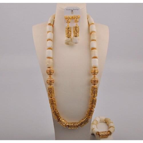 32inches Long Big White Coral beaded Necklace Nigerian African Wedding Beads Coral Jewelry Necklace Bridal Set for Men Women