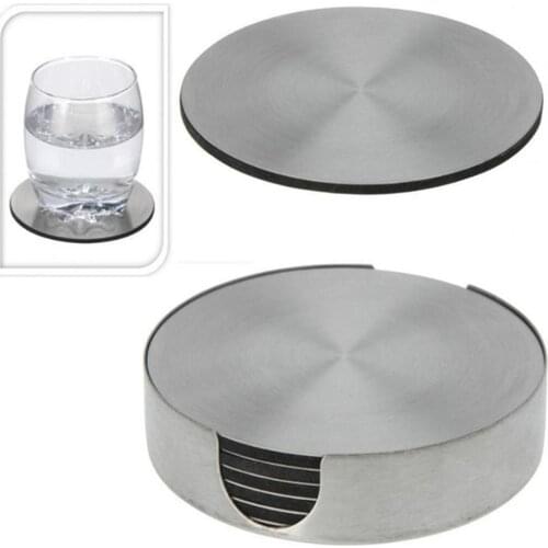 6Pcs/Set Stainless Steel Table Placemats Round Heat Insulation Mug Heat-resistant Beer Tea Cup Coaster Pad Table Mat Coasters