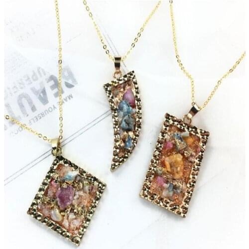 6pcs/lot Natural crystal stone multi-color pendant crystal tooth stone triangles shape necklace jewelry crystal stone pendant