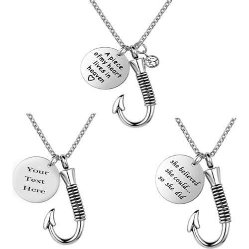 Free engraving Urn Necklace for Ashes Fish Hook Cremation Urn Pendant Fishing in Heaven Keepsake Memorial Jewelry Gift Dropship