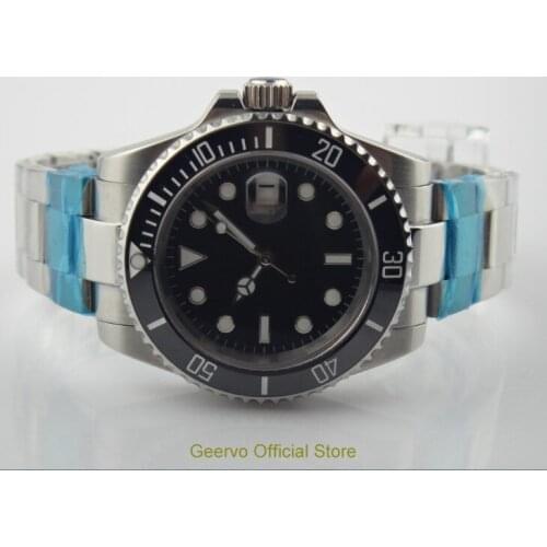 Sapphire crystal 40mm GEERVO black dial Asian Automatic Self-Wind movement ceramic bezel luminous mens watch Auto Date 83
