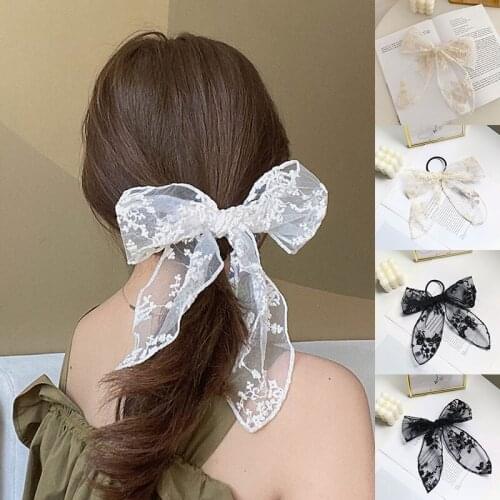 Black White Hair Accessories Women Lace Flower Hair Rope Bowknot Ribbon Hairpins Ornaments Large Bow Hair Clip Elastic Hairbands