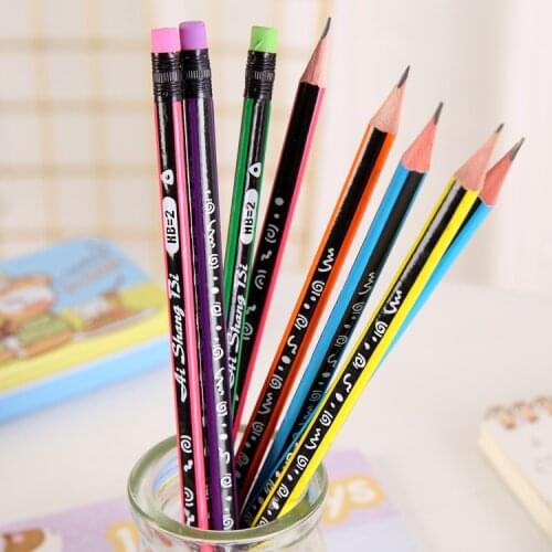 Wholesale 72pcs wooden pencil triangle cute pencils set with eraser for school office writing children HB pencil graphite bulk