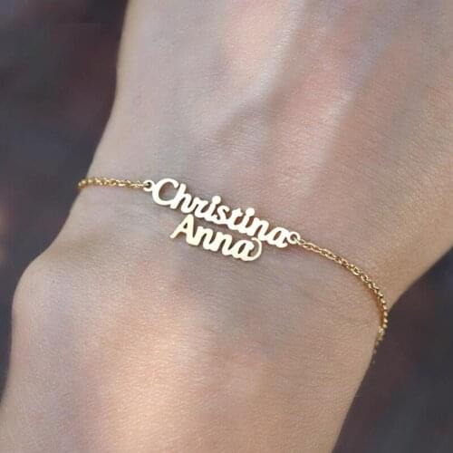 Customized Nameplate Name Double-Layer Bracelet Personalized Custom Cuff Bangles Women Men Rose Gold Stainless Steel Jewelry