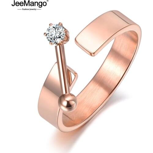JeeMango AAA Cubic Zirconia Party Rings Jewelry Rose Gold Titanium Stainless Steel Engagement Women Ring Anneau Кольца JR19056