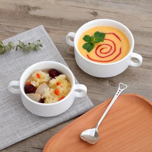 Creative Binaural Bowl Ceramic Salad Dessert Fruit Bowl Pure White Small Sauce Bowl Stewed Soup Pot Western Kitchen Tablewares