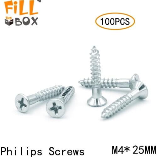 M4 25MM 100PCS/LOT Poly box Wood Screws Countersunk Head Phillips Drive Steel Zinc Plated