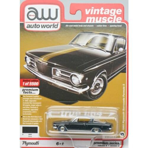 Auto World AW Cars 1964 Plymouth Barracuda Vintage Muscle 1/64 Scale Collection Metal Diecast Model Cars Toys