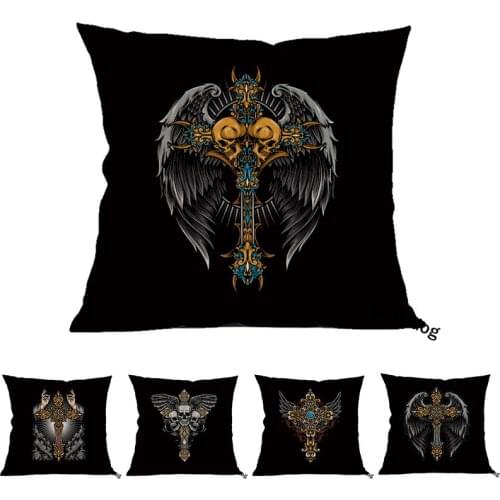 Cartoons Art style Cross symbol of christianity skull High-end encryption linen Decorative sofa Cushion pillow Cover square
