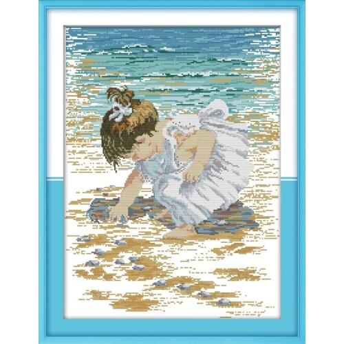 Pick up shells cross stitch kit people 18ct 14ct 11ct count print canvas stitches embroidery DIY handmade needlework