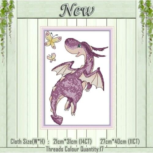 The purple Little Dragon NKF painting counted print on the canvas DMC 11CT 14CT kits DIY Cross Stitch embroidery needlework Sets