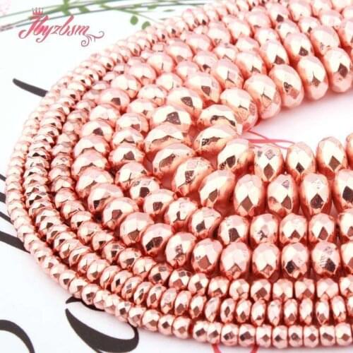 Natural Hematite Heishi Faceted Rose Gold Stone Beads 2x3/4x6/5x8mm For DIY Necklace Bracelet Jewelry Making 15" Free Shipping