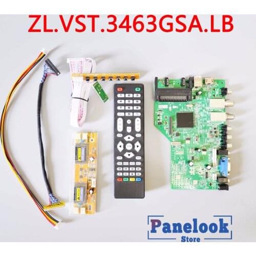 New ZL.VST.3463GSA.LB Universal Digital Driver Board Supports DVB-T2 DVB-S2 DVB-C with CI Card+7 Key Cable+4 LAMP Inverter+LVDS