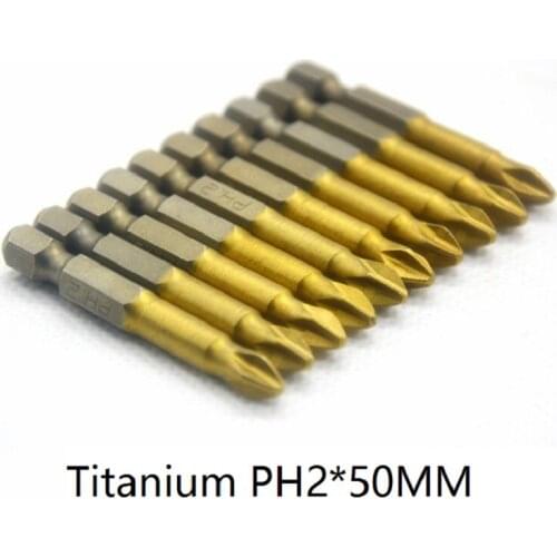 New 10pc 1/4 Hex Shank Titanium Phillips Driver Bit PH2 * 50MM Anti Slip Electric Screwdriver Bits
