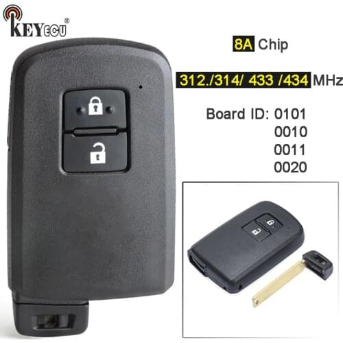 KEYECU 312 /314 / 433 / 434MHz Board ID 0010 0010 0101 0020 2 Button Smart Remote Key Fob for Toyota Auris Yaris Hybrid Auris