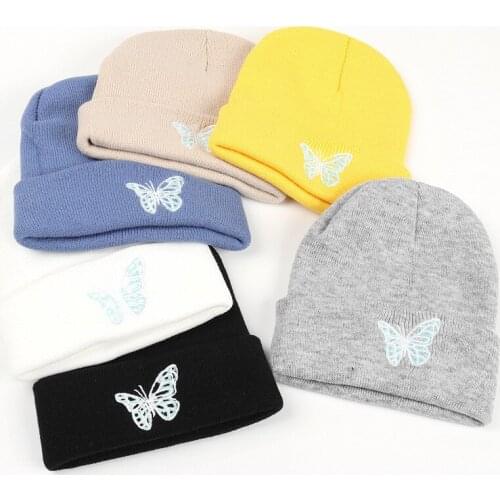 2020 cotton Butterfly embroidery Thicken knitted hat winter warm hat Skullies cap beanie hat for girl and women 132