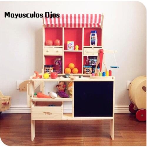 Childrens Wooden Shop Sales Stand Simulation Rack Toy Store Fruit And Vegetable Supermarket Sells Cash Register Wooden Toys