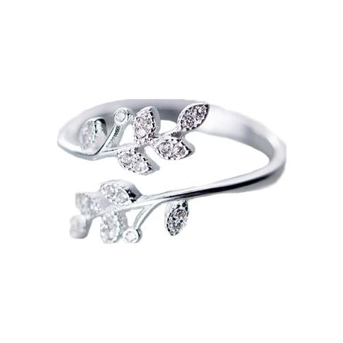 925 Sterling Silver Pin Simple, Exquisite and Fashionable Leaf Opening Pearl Leaf Ring